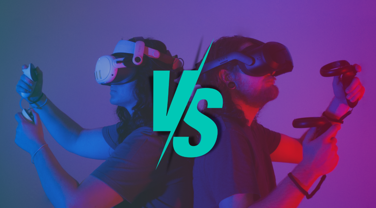 Blog Post Header of two people wearing VR headsets standing back to back