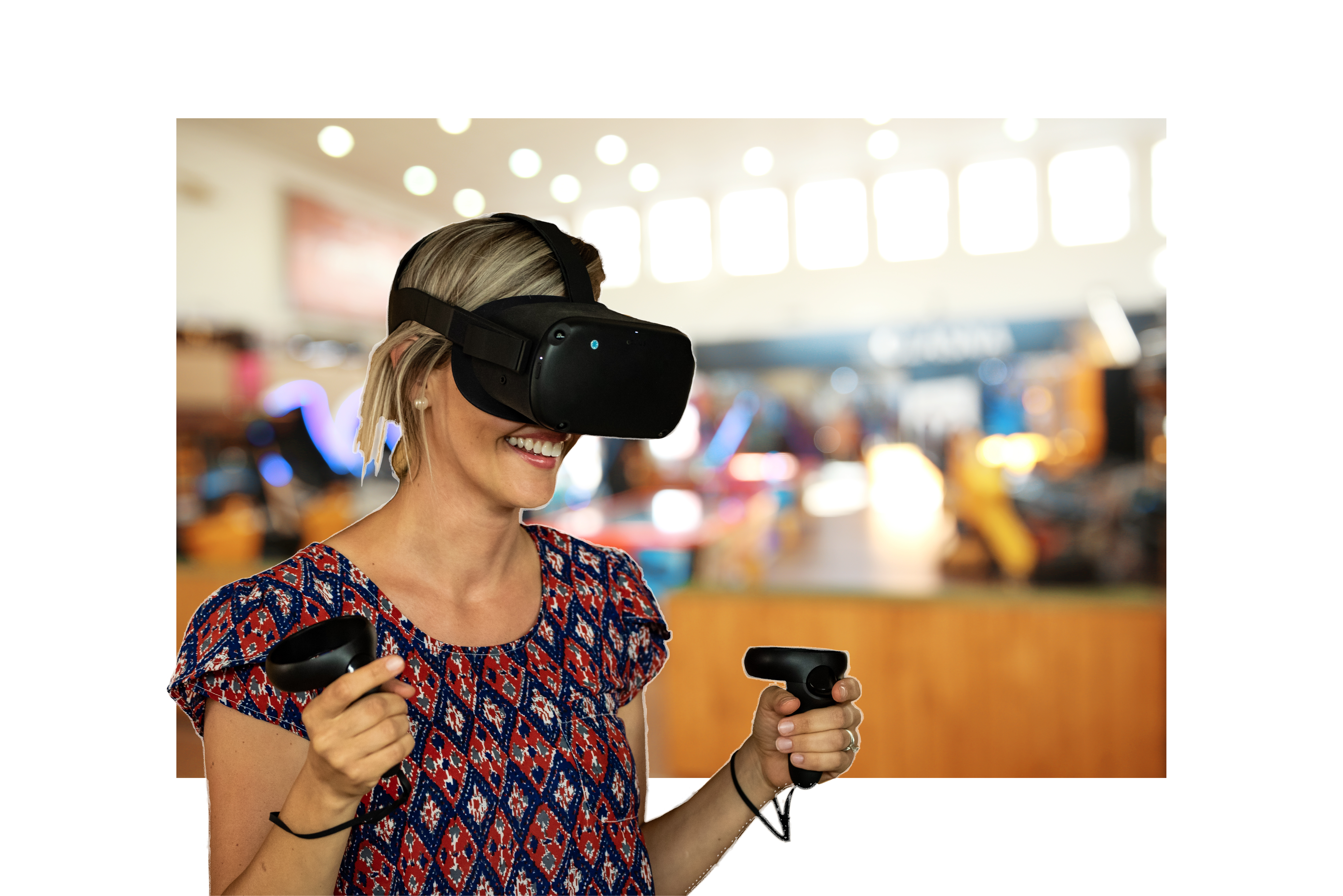 Woman in VR in family entertainment center